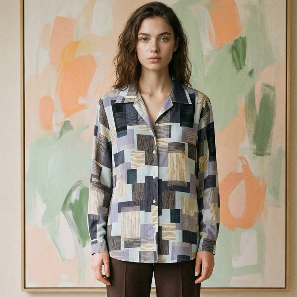 Vintage 90s Courtenay Multicolor Collared Patchwork Button Up Shirt